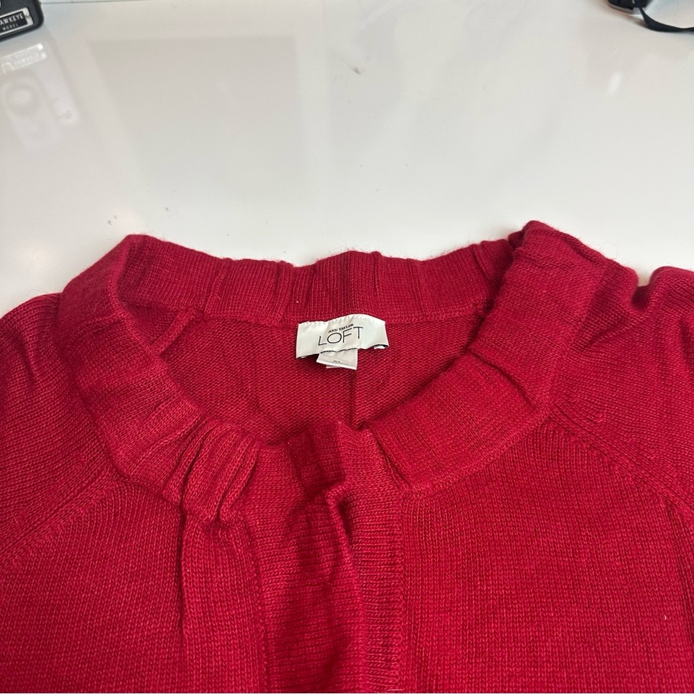 LOFT Angora Wool Blend Knit Top XL Cranberry Red Quiet Luxury Made Korea - Picture 4 of 10